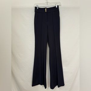 Express Women's Super High Rise Flare Leg Pants 12R Black Gold Buttons/Zip